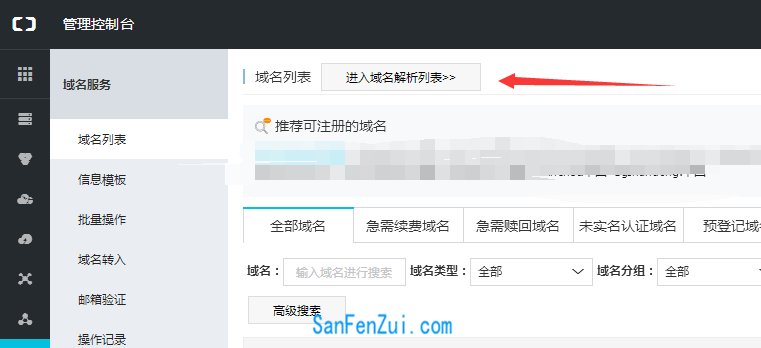 进入域名解析列表